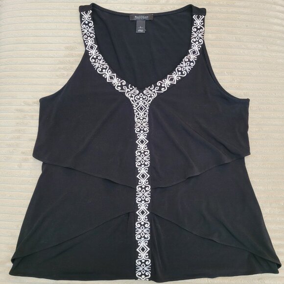 WHBM Black Embroidered Tiered Tank – Size Large - Picture 2 of 6